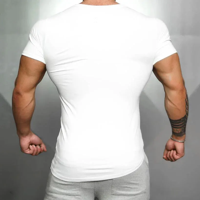 Brand Solid Clothing Gyms t-shirt Mens Fitness Tight t-shirt