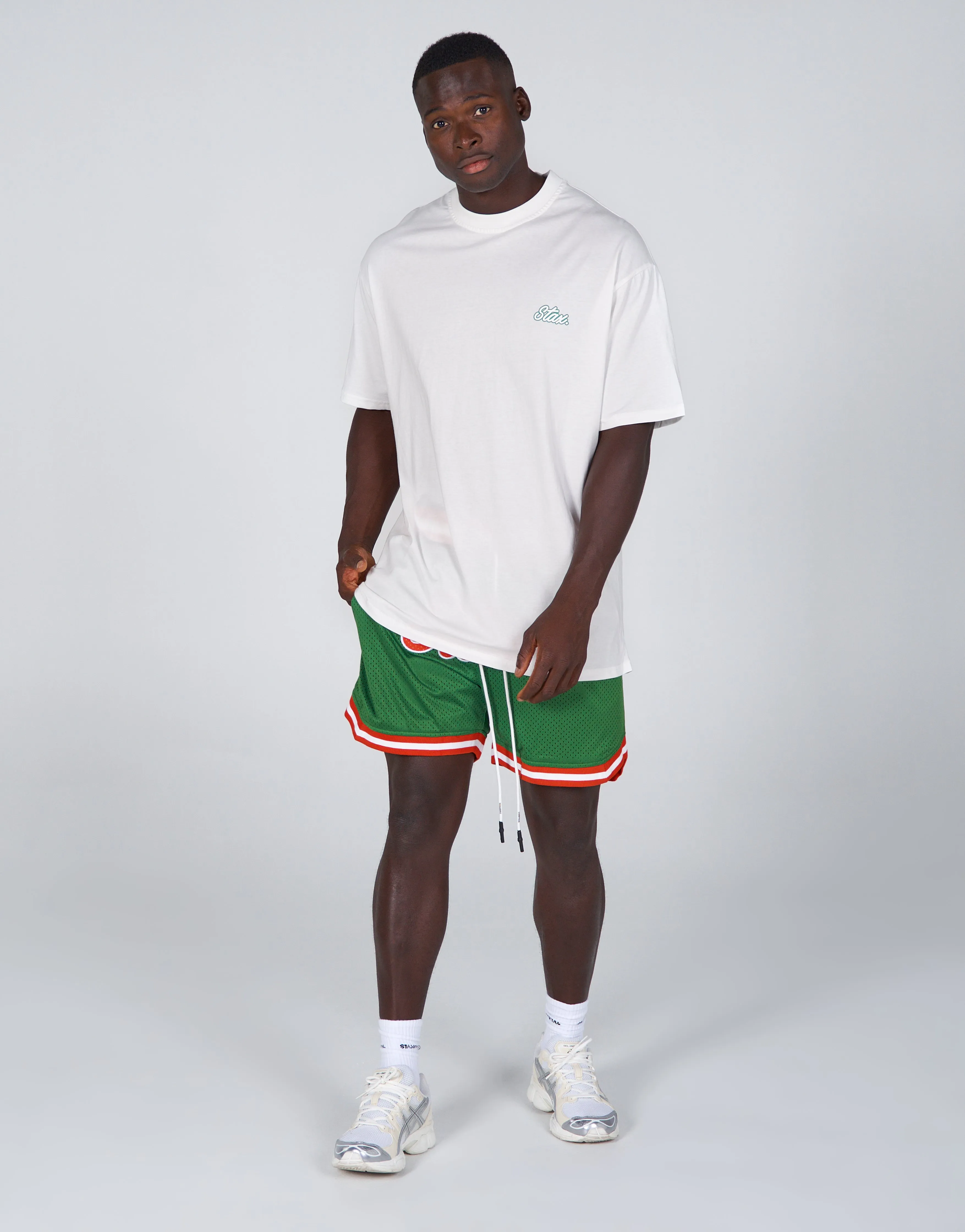 Court Drip Basketball Tee - White & Green