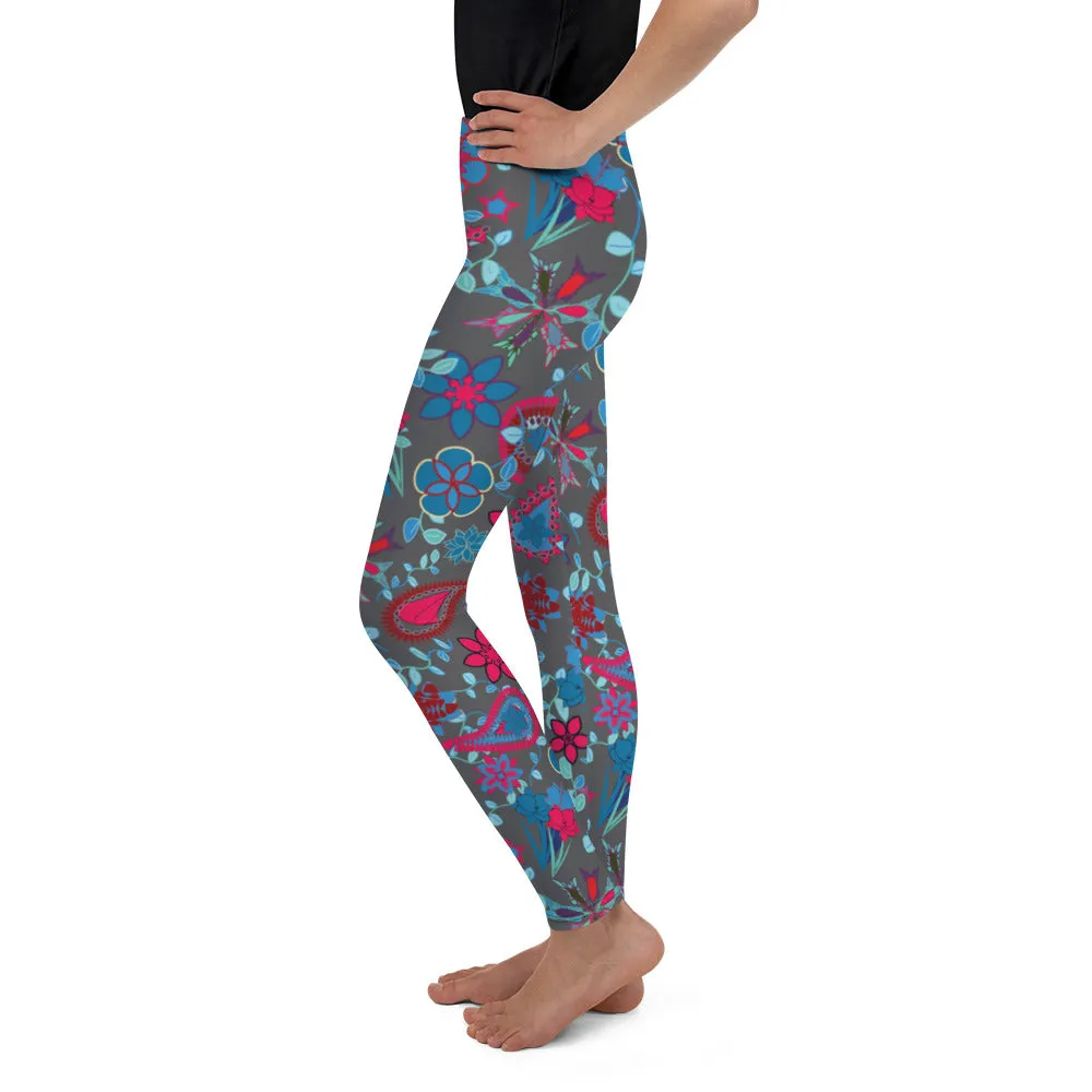 Spring Paisley on Gray Youth Leggings,Girls and Boys Matching Family Outfits